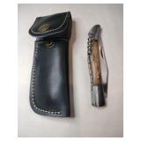 brown pocket knife w / corkscrew w/ case 4' blade