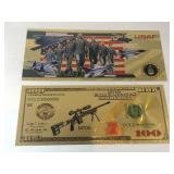 2 Novelty gold foil tender notes