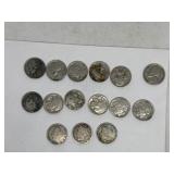 (3) V Liberty, (6) Buffalo, (6) Jefferson nickels