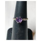 Silver purple stone ring unmarked size 5.