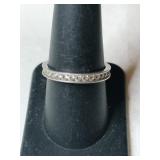 Silver clear Stone band ring marked 925 size 8