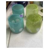 4 hand-blown art glass candle holders