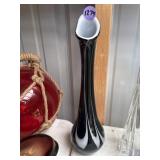 vintage, handcrafted black and white art glass