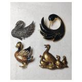 4 duck and geese brooches