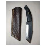 Black handle Damascus  Camp Tanto steel knife w/