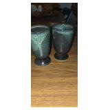 2 Rustic blue hand thrown pottery glasses
