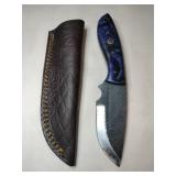 Blue/ black handle Damascus steel knife w sheath
