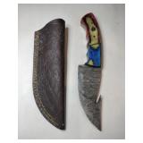 Red white and blue handle Skinner Damascus steel
