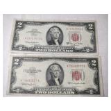 1953 and 1963 $2 bills Red seal large numbers