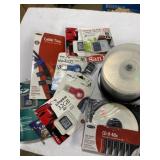 Office supplies lot with microSD, DVD R, cable,