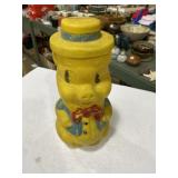 vintage yellow plastic blow mold piggy bank