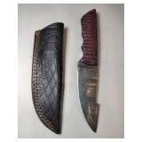 Red handle Damascus steel knife w/ sheath 4'