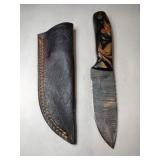 Brown/gold Damascus steel knife w/ sheath 4 '