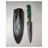 Mosaic handle Damascus   steel knife w/ sheath 4