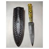 Mosaic handle Damascus   steel knife w/ sheath 4