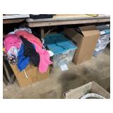 Totes and boxes of mixed clothing