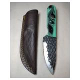 Teal / black handle Damascus steel knife w /