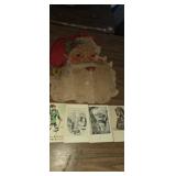 Paper Santa decoration, and vintage post cards