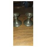 2 matching Plymouth pewter candle stick holders