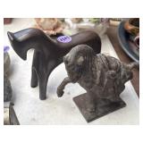 Pair of horse sculptures, one cast iron