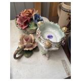Intricate signed porcelain bowls, centerpiece