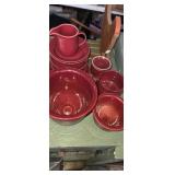 Red matching pottery dish set