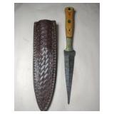 Tan handle Damascus steel knife w/ sheath 5  '