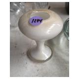 vintage art glass pedestal vase, speckled pattern