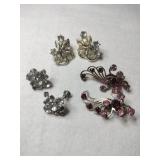 3 pair  silvertone clear /red and purple