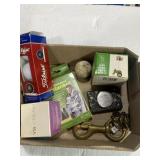 Various items, flat, including golf balls,