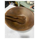 Burl walnut Wooden salad bowl with utensils