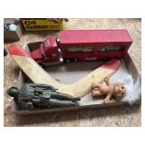 Coca-Cola Santa pack hauler, wooden boomerang,