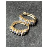 Silver gold tone blue / clear stone earrings