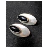 Silver black onyx post earrings marked 925.