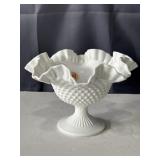 Fenton Art Glass milk white hobnail footed
