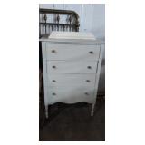 White 4 drawer upright dresser with extra wall