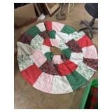 Handmade patchwork quilted Christmas tree skirt