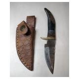 Brown handled Damascus steel knife w/sheath 3 '