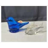 Bird and shark paperweights, bird is signed
