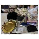 Old bicycle seats, porcelain doll & carriages,
