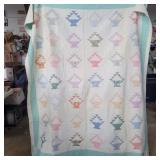 Hand made basket quilt approx 73in x 60in some