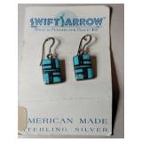 Silver turquoise inlay dangle earrings marked