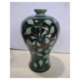Japanese dark green crackle vase 8 in