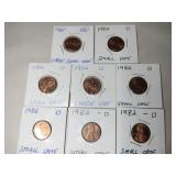 8 small date pennies 1960 1982