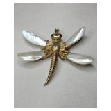 Marcel Boucher gold tone MOP dragonfly brooch