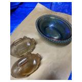 Two carnival glass, piggy banks and a carnival