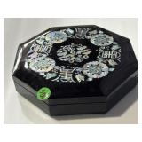 10' black lacquer box with mother-of-pearl inlay