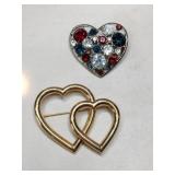 Silvertone multicolor  Stone heart brooch gold