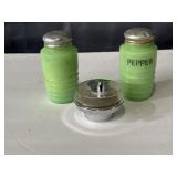 Jadeite green glass ribbed salt 4.5in S&P shaker