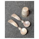 2  tiny Silver spoons, thimble. .460oz